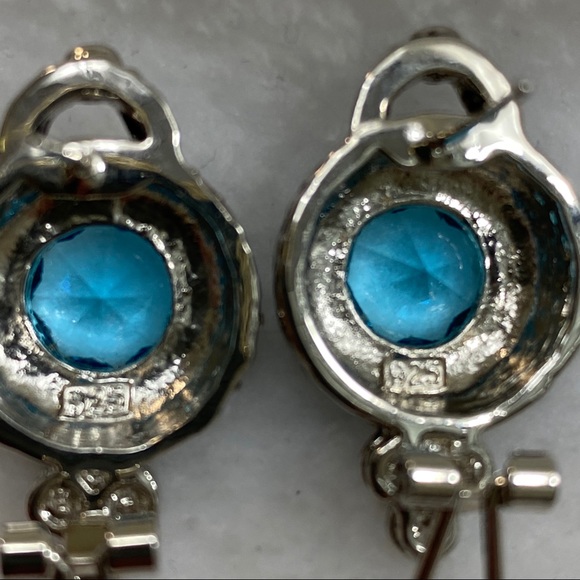 Pierced Style Earrings with Blue Topaz Color Setting. - Picture 8 of 9